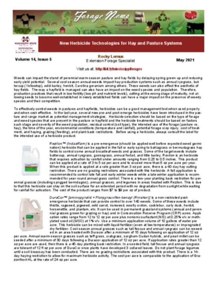 New Herbicide Technologies for Hay and Pasture Systems