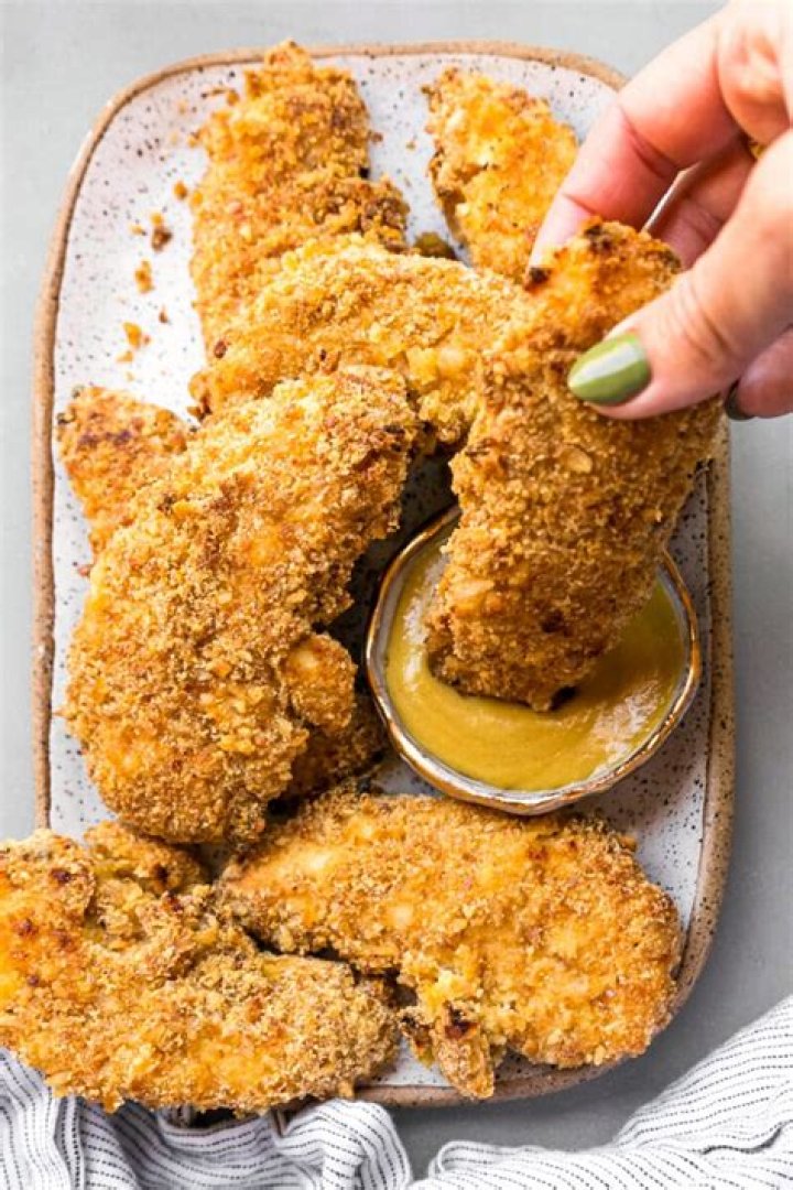 Pretzel-Crusted Chicken Fingers with Mustard-Sour Cream Dipping Sauce | Recipe