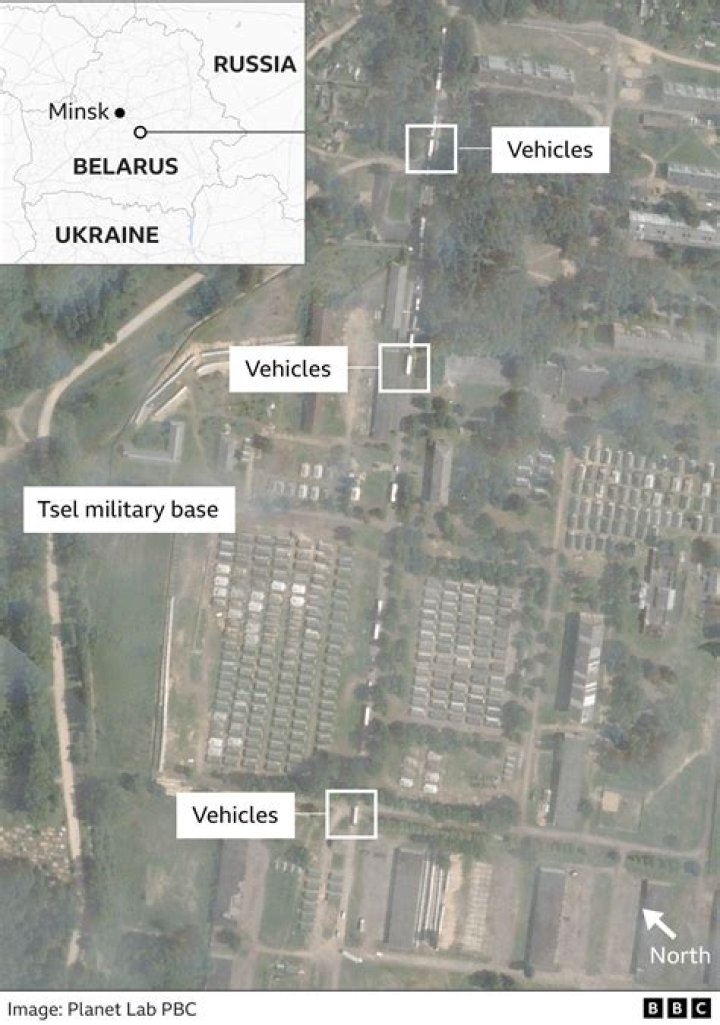 Satellite images of Belarus garrison show increase in vehicles and equipment