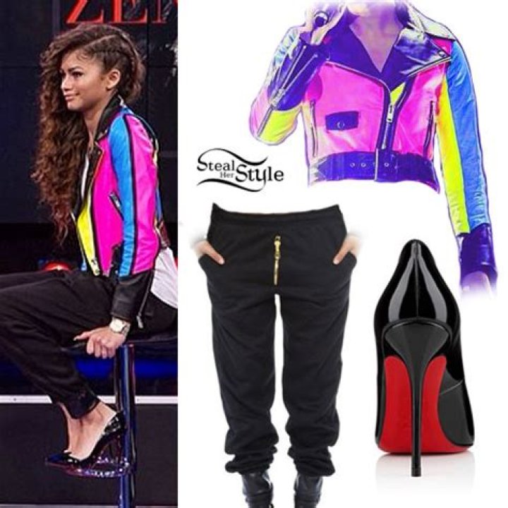 Zendaya: Colorblock Leather Jacket Outfit
